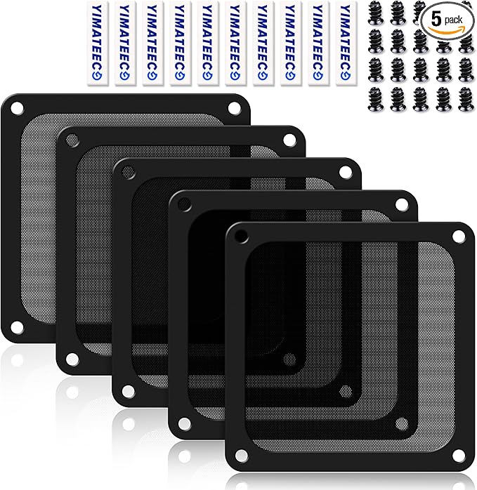 Dust Filter PC 140mm -5Pack Magnetic Fan Dust Mesh Filter for Computer Cooler Fan/PSU/Routers, PVC 50 Mesh PC Case Screen Dustproof Vent Filter Cover Fan Grills (PVC, 140 * 140mm, 5pcs, Black)