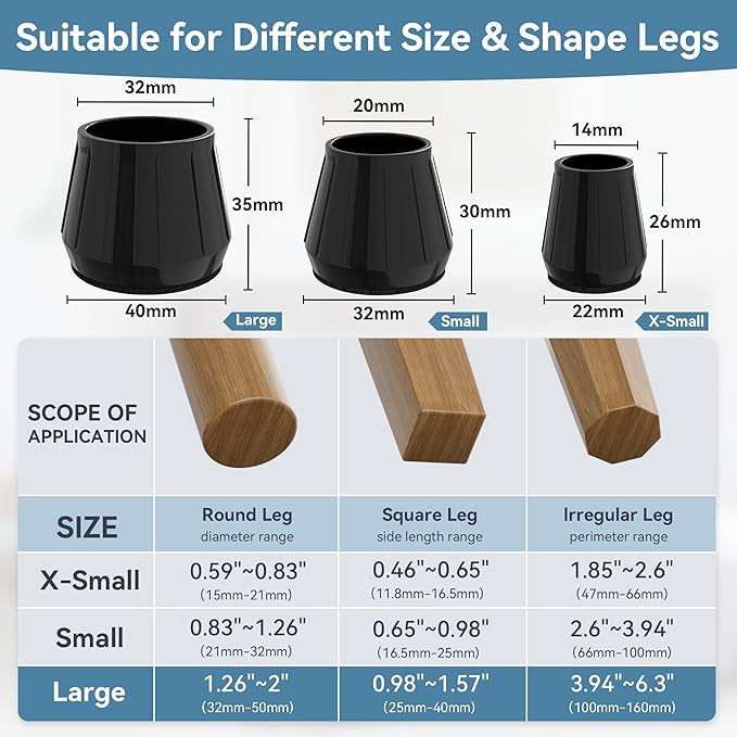 24PCS Silicone Chair Leg Floor Protectors for Hardwood Floors, Thicken Rubber Chair Leg Cap Covers, Non Slip Furniture Leg Pads to Protect Wood Tile Floors from Scratches and Reduce Noise