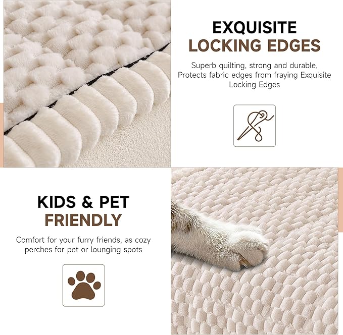 OTOB Couch Cover for Dogs Washable All Seasons, Non Slip Fuzzy Pet Couch Covers Sofa Slipcovers Cushion Mat, Plush Soft Cozy Kids Pet Friendly Furniture Protector (Cream, 23.6" x 47.2")