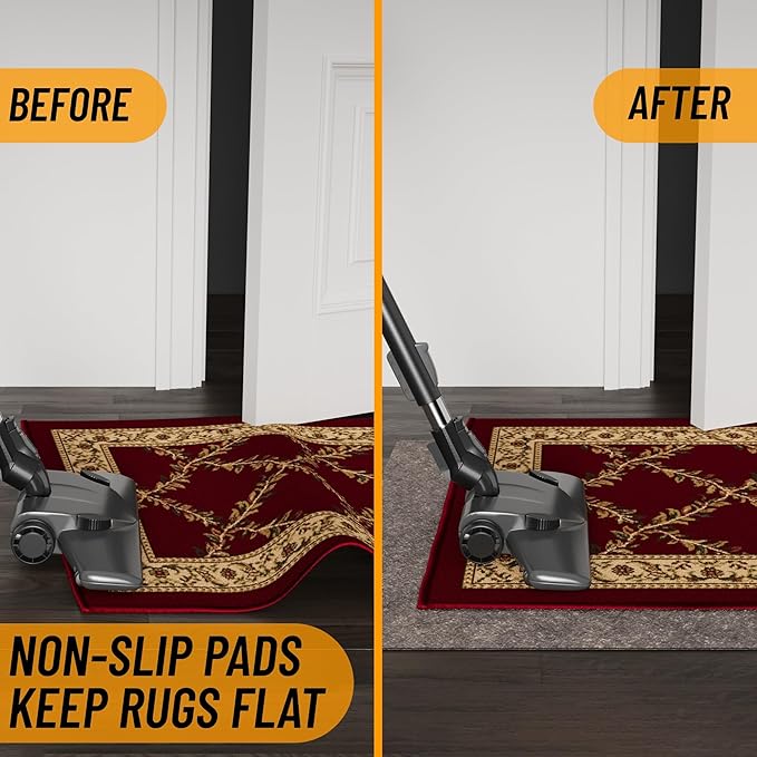 Ottomanson 3' x 3' Non-Slip Rug Pad Gripper 1/4 Inch Thick Dual Surface Felt + Rubber Gripper - Safe for All Floors, Brown