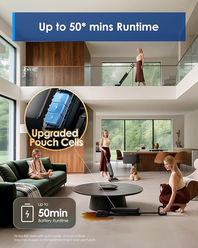 Tineco Floor One S7 Artist Wet Dry Vacuum Cleaner, 22kPa Suction, iLoop Smart Sensor, DualBlock Anti-Tangle Design, 185℉ Flashdry, 50 Min Runtime, Dual-Edge Cleaning, 180° Lay-Flat