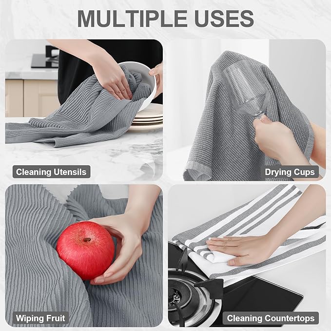 Homaxy Premium Kitchen Towels(18”x 28”, 6 Pack), Large Cotton 380 GSM Kitchen Hand Towels, Soft and Absorbent Terry Dish Towels, Multipurpose Tea Towel Set with Hanging Loop, Grey