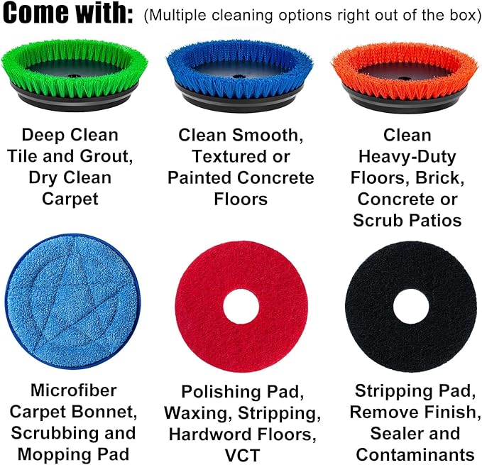 Commercial Floor Scrubber Machine with Brushes and Pads, Heavy Duty Floor Cleaner Polisher and Buffer- Deep Cleaning Tile and Grout, Hardwood Floors and Carpets without Getting on Hands and Knees