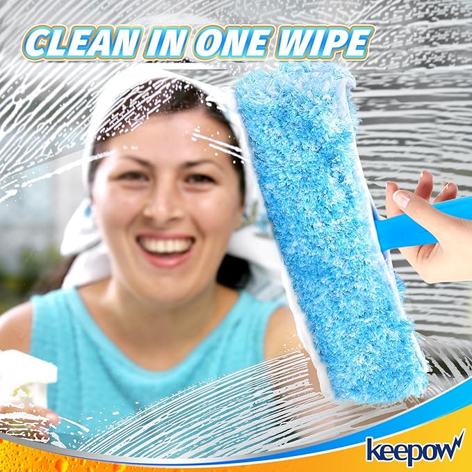 KEEPOW 10" Microfiber Window Scrubber Refill Replacement Compatible with MR.SIGA Professional Window Cleaning, Reusable Squeegee Cloth Sleeve (4 Pack)