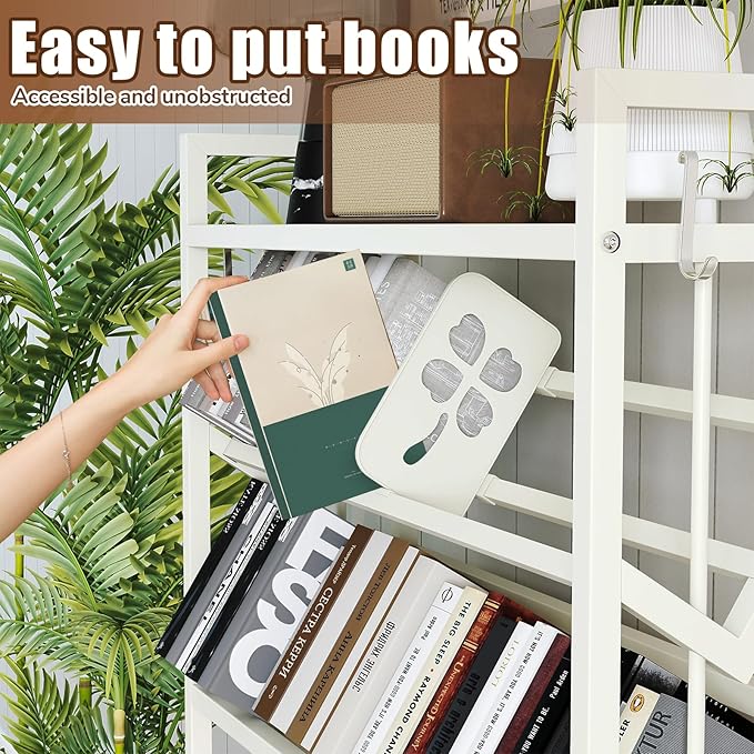 Book Carts 5 Tier 57.7x35.4x9.84 in Rolling Book Cart Large Capacity Bookshelf Storage Rack Mobile Book Storage with Wheels Cart for Home Office Living Room Classroom (5 Tier White)
