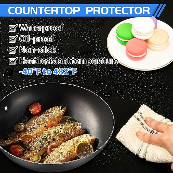 Warome Silicone Mat,36"x 23.6" Heat Resistant Mats for Countertop Protector,Nonstick Silicone Craft Mat/Placemats,Washable Silicone Mats for Kitchen Counter,No Creases Counter Mat-Black