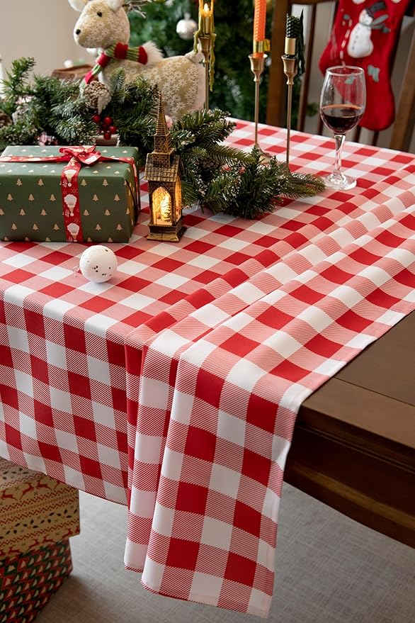 Classic Gingham Tablecloth Fabric - Oblong 58x120 Water Resistant Chequered Pattern Table Cloth for Indoor/Outdoor Use - Tabletop Cover for Birthday, Picnics, Gardens, and Parties