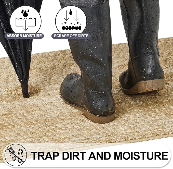 REFETONE Indoor Doormat, Front Door Mat 24"x36" Absorbent Rubber Backing Non Slip Back Door Mats, Washable Low-Profile Inside Floor Mat Door Rugs for Entryway, Resist Dirt Mud Mat for Dogs, Brown