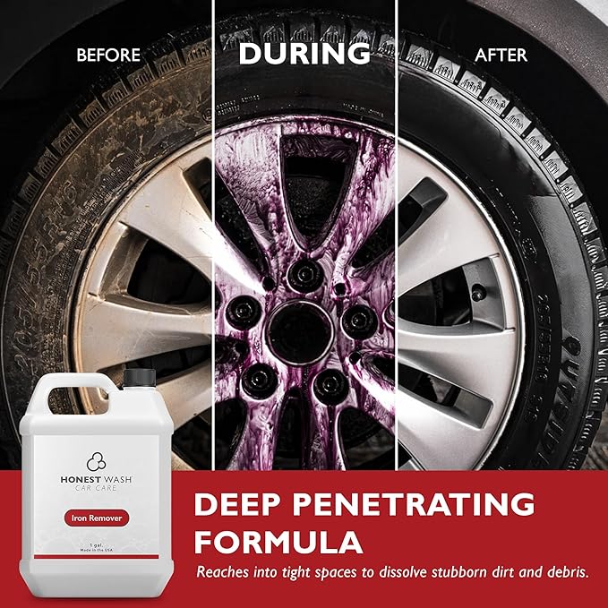 Honest Wash Iron Remover Car Detailing – Powerful Solution for Dissolving Brake Dust, Dirt, and Grime | Visible Reaction for Deep Cleaning | Safe for All Wheel and Surface Types (128 Fl Oz)