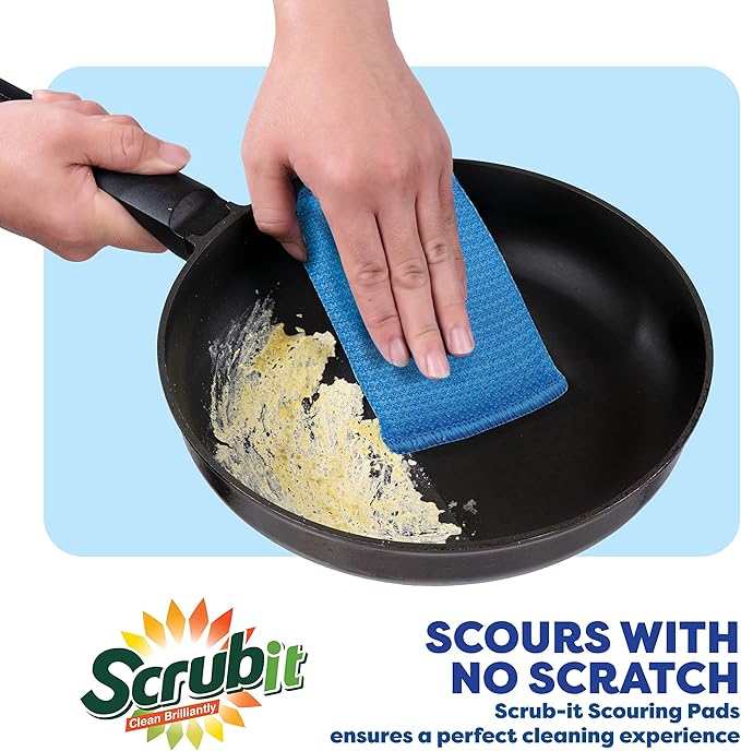 SCRUBIT Multi-Purpose Dish Scrub Sponge, Non Scratch Scouring Pads, Cleaning Sponges for pots, Dishes, & Non-Stick Cookware - Pot Scrubber Sponges for Kitchen & Bathroom - 12 Pack Dish Sponge - Blue