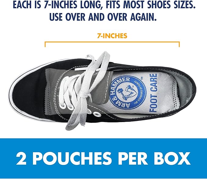 Arm & Hammer In-Shoe Odor Destroying Pouches, Shoe Deodorizer Insert for Reducing Odor and Absorbing Moisture, Smell Eliminator for All Footwear, Gym Bags and Work Boots (2 Pairs)