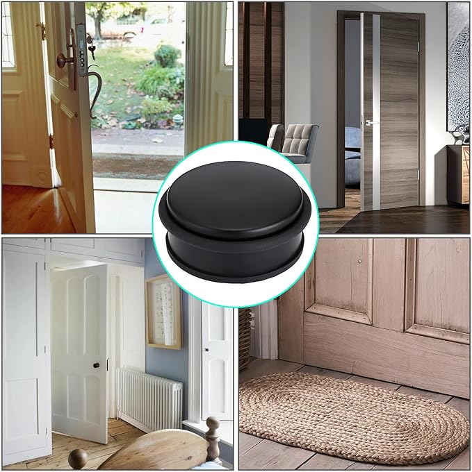 Sumnacon 2Pcs Heavy Duty Door Stoppers No Drill, Sturdy Stainless Steel Floor Door Stops with Anti-Skid Rubber - Decorative Metal Doorstops for Home Office Commercial Industrial, Black