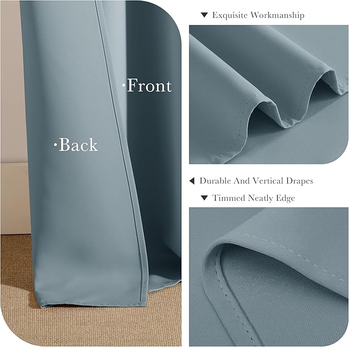 PONY DANCE Dusty Blue Blackout Curtains 80 inch Long 2 Panels Set, Thermal Insulated Solid Grommet Closet Curtains for Bedroom Closet Door, Temporary Doorway Cover Room Divider Drapes, W 55" x L 80"