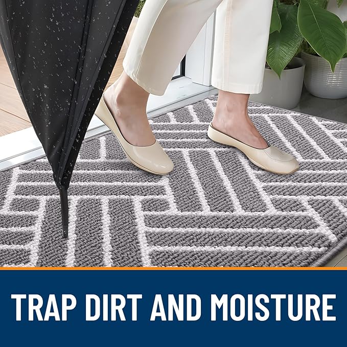 OLANLY Long Indoor Door Mat, 59x20 Inch, Dirt Resistant and Absorbent, Non-Slip Rubber Backing Floor Mats, Easy Clean Low-Profile Doormat for Entryway, Front Door, and Inside Entrance, Grey