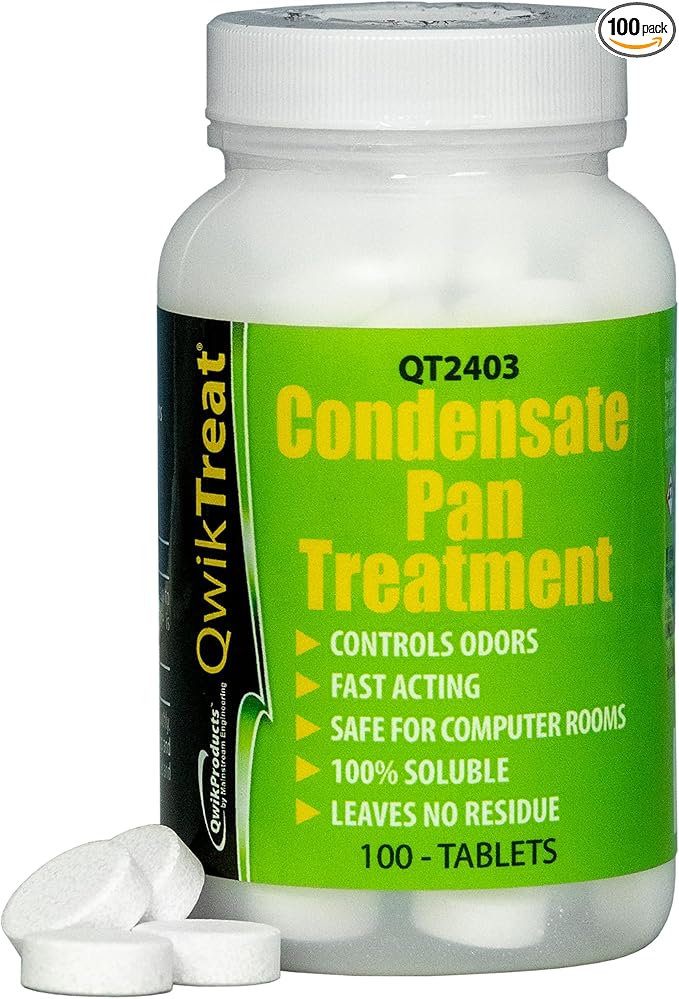 QwikTreat Condensate Pan Treatment Tablets, AC Drip Pan Tablets Air Conditioner Drain Line Cleaner, Control Odors, Overflow and Water Damage, 100 Tablets