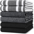 Homaxy Premium Kitchen Towels(18”x 28”, 6 Pack), Large Cotton 380 GSM Kitchen Hand Towels, Soft and Absorbent Terry Dish Towels, Multipurpose Tea Towel Set with Hanging Loop, Black