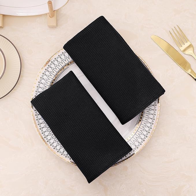 Homaxy 100% Cotton Waffle Weave Dish Cloths - 12 Pack Soft and Absorbent Dish Towels - 12 x 12 Inches Quick Dry Dish Rags - Black