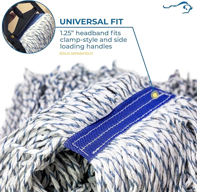 KLEEN HANDLER Cut End Finish Mop | 1.25" Universal Headband Maximum Absorption Finishing Mop, Pack of 6