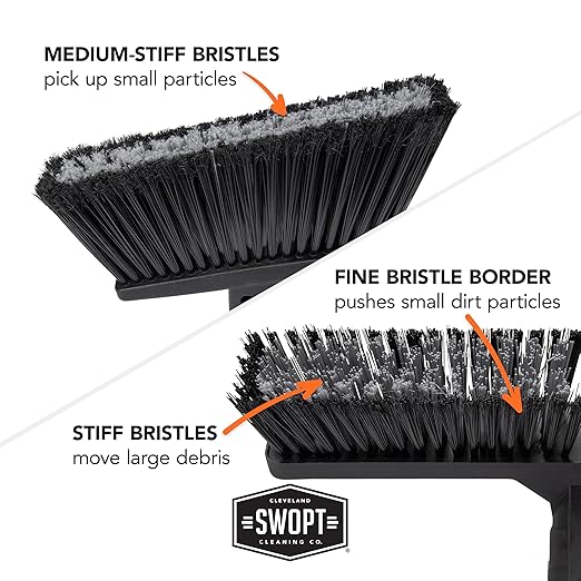 SWOPT Angled Broom Head + Push Broom Head + 17” Steel Dustpan – Multi-Surface Cleaning Kit Interchangeable with All SWOPT Cleaning Products for More Efficient Cleaning and Storage