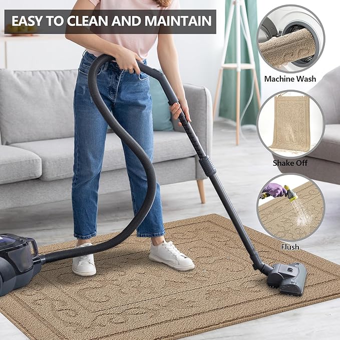 FONEYI Indoor Door Mat 32" x 48", Dirt Trapper Door Mats Non-Slip Entryway Rugs Washable, Absorbent Resist Dirt Welcome Mat, Low Profile Inside Floor Mats for Front Back Door and Entryway, Beige
