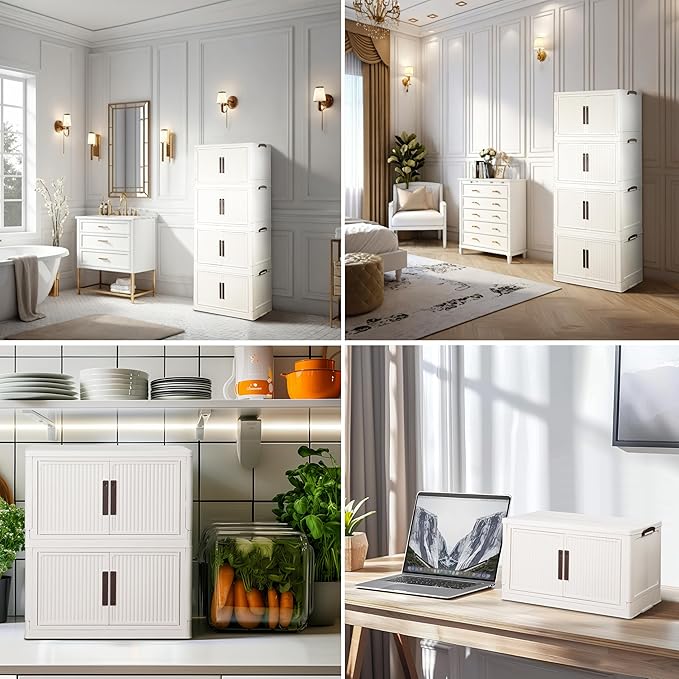312QT/78GAL Stackable Storage Bins with 1 lid Foldable Storage Drawers with Wheels for Clothes Collapsible Storage Bins Container with door for Home,Office, Dorm Room(104Qt X 3)