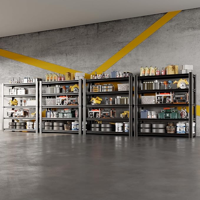 47.8" W Heavy Duty Garage Shelving 3000LBS Storage Shelves, Adjustable 5-Tier Storage Rack, Metal Shelves for Garage/Warehouse/Basement, 47.8" W x 19.8" D x 72" H, 4 Pack