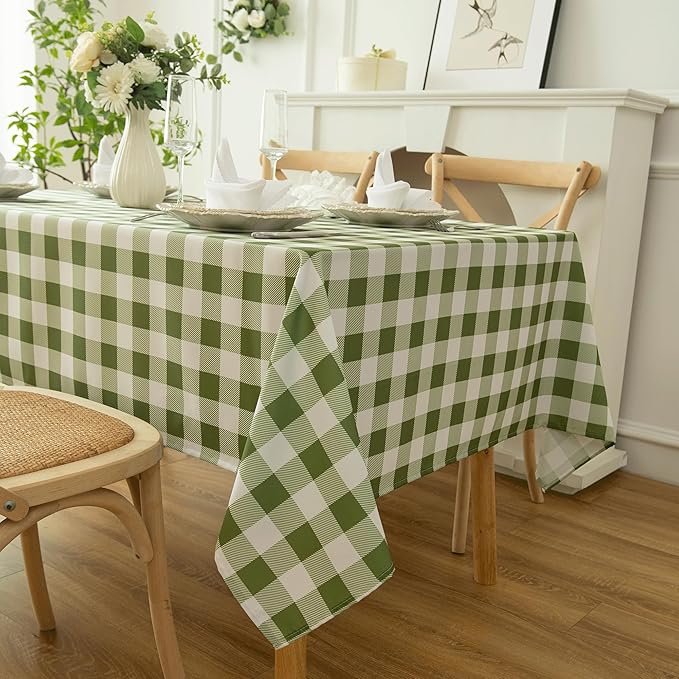 Classic Gingham Plaid Tablecloth Fabric - Rectangular 58x102 Inch Water Resistant Checked Table Cloth for Indoor/Outdoor Use - Table Cover for Kitchen, Picnics, Gardens, and Parties