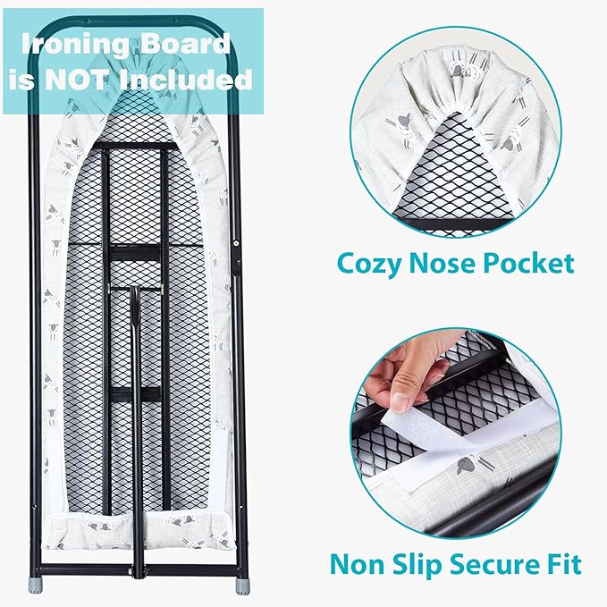 Over The Door Ironing Board Cover 13 x 37 inch, Small Iron Board Cover w 3 Layers Heat Reflective Thick Padding with Hook and Loop Fasteners (Gray Sheep)