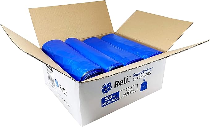 Reli. SuperValue 40-45 Gallon Recycling Bags | 200 Count | Blue Trash Bags | Made in the USA