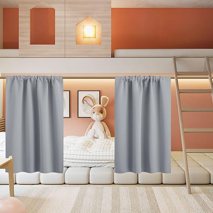 RYB HOME Short Curtains for Living Room Blackout Portable Blinds Shades for Bedroom Bathroom Basement Garage RV Camper Windows, W 34 inches x L 36 inches, Silver Grey, 2 Pcs