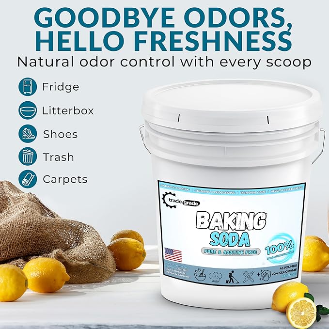 TradeGrade Pure Baking Soda Powder – 45 lb Bucket, Sodium Bicarbonate Powder | Premium Food-Grade for Baking, Bread, Cookies & More | Baking Soda for Cleaning, Natural Cleaner & Deodorizer