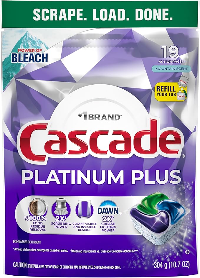 Cascade Platinum Plus Dishwasher Pods, Dishwasher Detergent, Dish Detergent Soap, Mountain, 19 Count