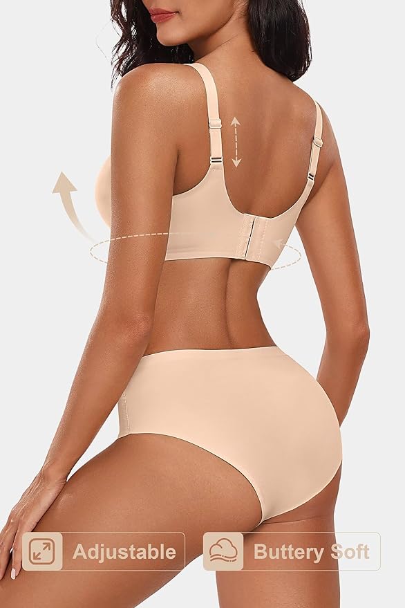 Vertvie Womens Seamless Bras No Underwire Supportive Wireless Push Up Full Coverage Bralette Comfort Scalloped T-Shirt Bra