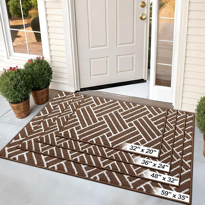 OLANLY Indoor Door Mat, 36x24 Inch, Dirt Resistant and Absorbent, Non-Slip Rubber Backing Floor Mats, Easy Clean Low-Profile Doormat for Entryway, Front Door, and Inside Entrance, Coffee