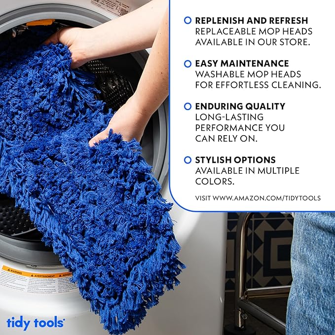Commercial Dust Mop Replacement Head - 24 x 5 in. Cotton Nylon Reusable Mop Head- Industrial Dust Mop Refill for Floor Cleaning & Janitorial Supplies, Blue