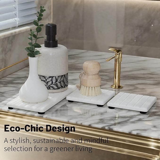3PCS Stone Drying Tray, Stones Soap Trays, Water Absorbing Stone Tray for Sink, Fast Dry Diatomite Stones Mat, Used for Hand Soaps,Sponge,Toothbrush Holder in Bathroom Counter and Kitchen Sinks