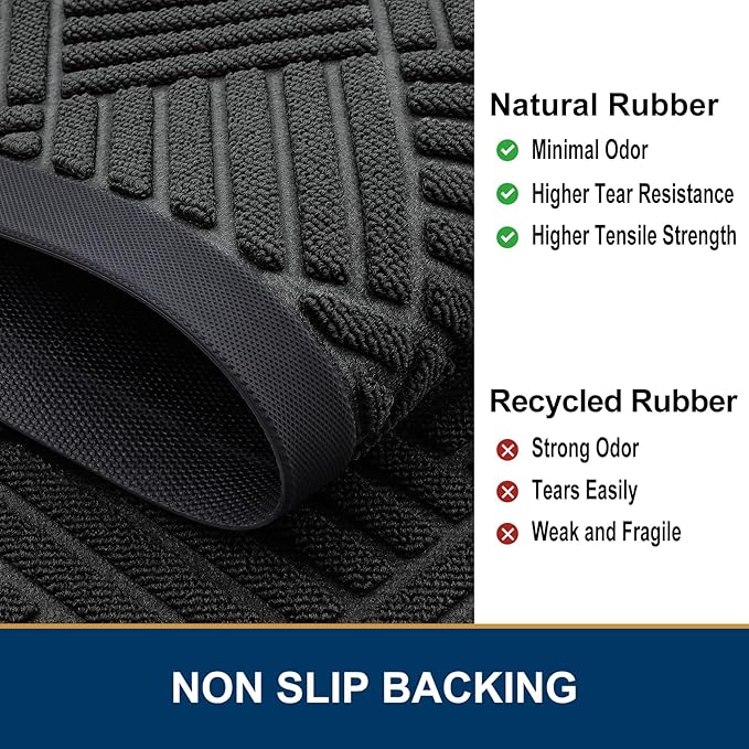 Smiry Front Door Mat Outside Entrance, Heavy Duty Outdoor Indoor Natural Rubber Doormat, Non Slip, Trap Dirt and Moisture, Easy Clean, Low Profile Patio Porch Entryway Mat, 59x35, Black