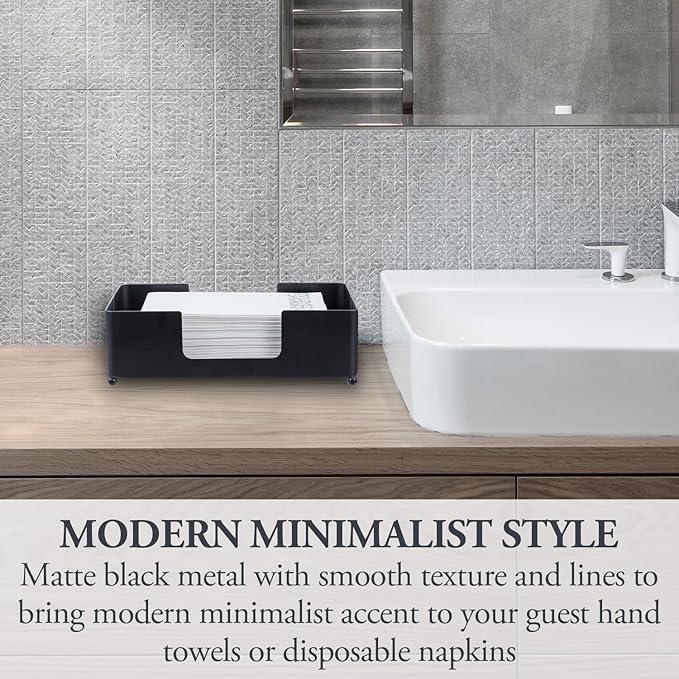 MyGift Modern Matte Black Metal Folded Paper Towel Holder for Commercial & Guest Bathroom, Sink Countertop or Vanity Table Disposable Napkin Storage Tray, Fits Multifold Towels up to 9.2 x 4.5 Inches