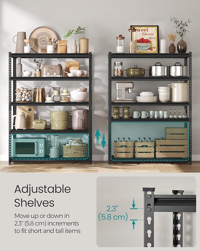 SONGMICS 5-Tier Storage Shelves, Heavy-Duty Garage Shelving, Adjustable Shelving Unit, Steel Shelf, Boltless Assembly, for Garage, Shed, 2,200 lb Load, 24 x 48 x 72 Inches, Ink Black UGLR454B01