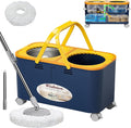 Mop and Bucket with Wringer Set for Home, Spin Mop and Bucket Separate Clean and Dirty Water, Mops for Floor Cleaning with 360°Swivel Wheels & 1 Reusable Microfiber Mop Heads- Blue/Yellow
