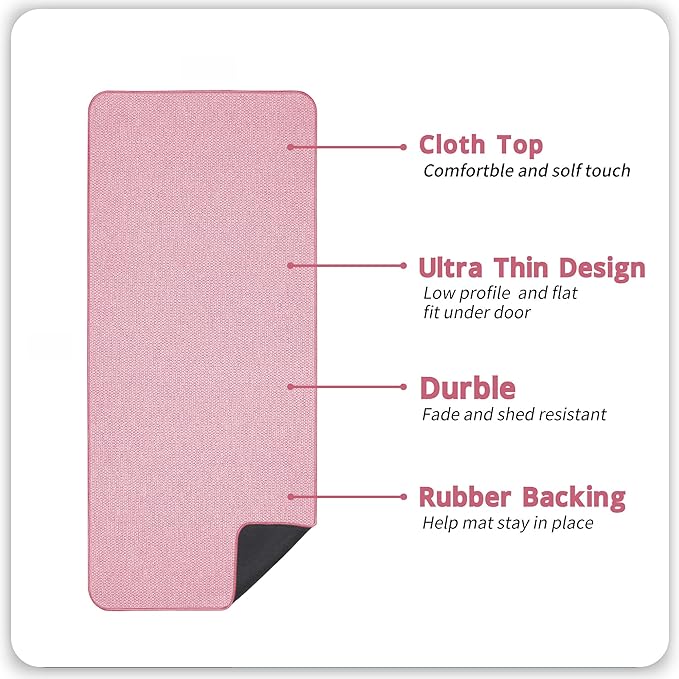 Bath Mat,Ultra Thin Bathroom Runner Rugs,Large Bath Mats for Bathroom,Quick Dry,Non-Slip,Machine Washable,Low Pile,Bath Rug,Shower Outside,Sink,Home Decor Accessories.Pink,1'5"x4'11"（17x59inch）