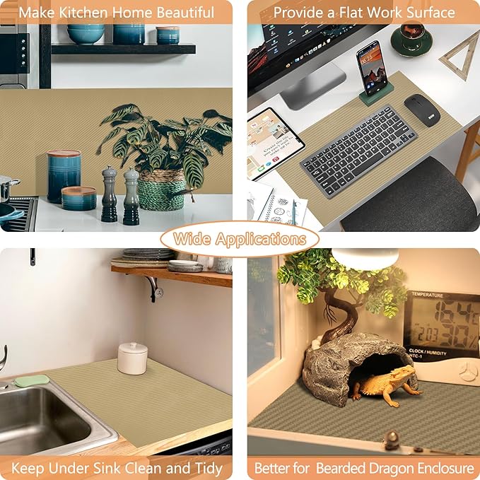 Self-Adhesive Shelf Liner Kitchen Liner, Waterproof Backed Paper Easy Peel and Stick Contact Liner Without Residue for Decor Your Desk Surface, Kitchen Countertops (Dark Khaki, 17.5 x 118.1 inches)