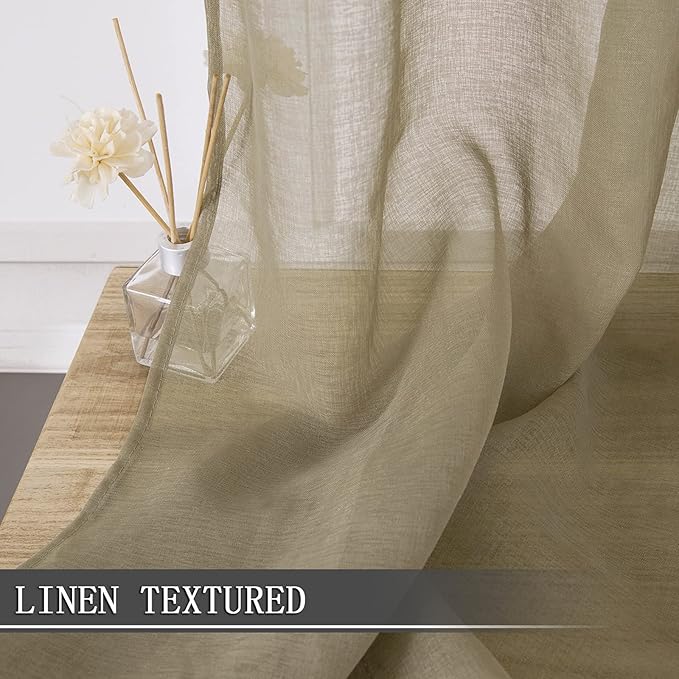 Tollpiz Short Sheer Tier Curtains Linen Textured Half Kitchen Curtain Sheers Light Filtering Rod Pocket Voile Small Curtain for Bathroom, 25 x 24 inches Long, Taos Taupe, Set of 2 Panels