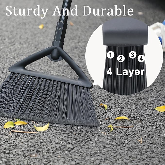 3PCS Heavy Duty Angle Broom, Long Pole Brooms for Indoor, Outdoor Sweeping, Kitchen to Courtyard, Black