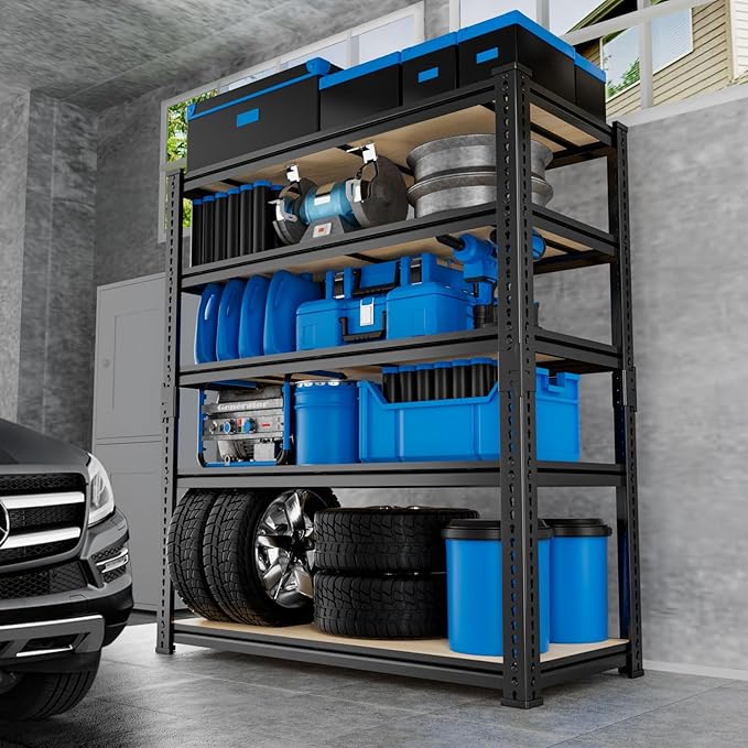 Garage Shelving, 4 PCS Storage Shelves Heavy Duty 2000 LBS Capacity, 5 Tier Adjustable Metal Organizer Wire Rack, 36" L x 18" W x 72" H Utility Shelf Unit for Kitchen Pantry