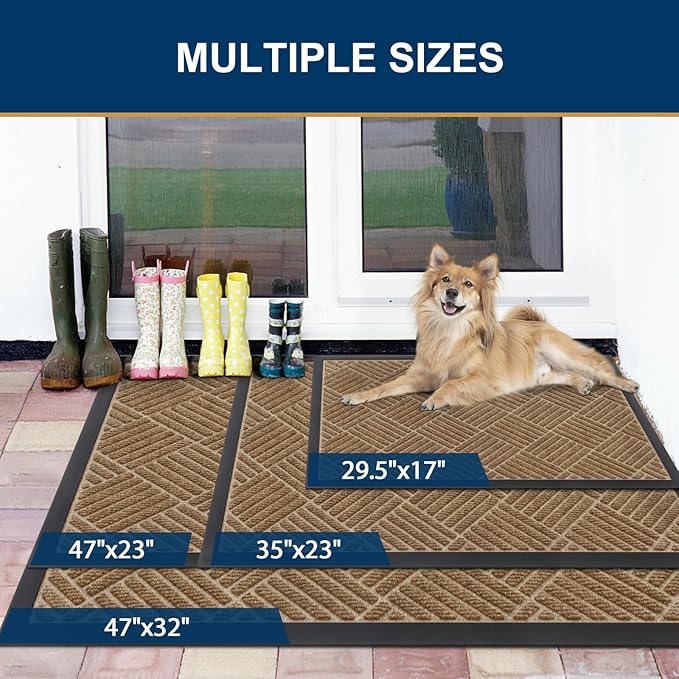 Smiry Front Door Mat Outside Entrance, Heavy Duty Outdoor Indoor Natural Rubber Doormat, Non Slip, Trap Dirt and Moisture, Easy Clean, Low Profile Patio Porch Entryway Mat, 29.5x17, Coffee