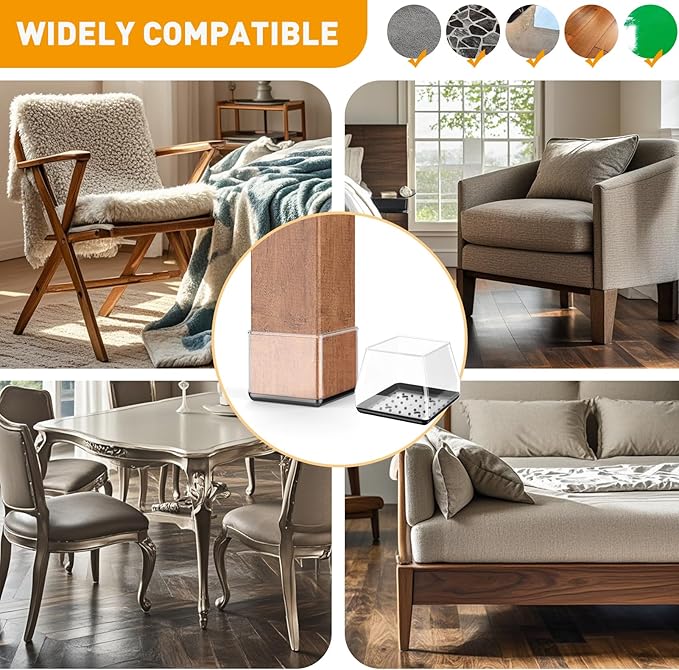 Furniture Sliders,24 PCS Square Chair Leg Sliders for Carpet, Furniture Movers Sliders, Carpet Chairs Furniture Glides, Floor Protectors, Carpet Moving Sliders Easily Move.(Clear,Fit:0.67-0.87").