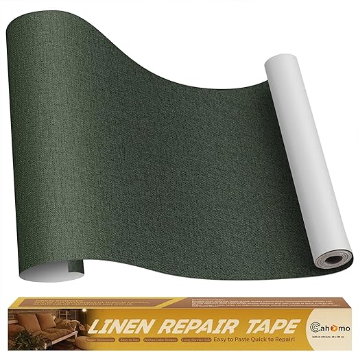 Linen Repair Tape 16x90 inch, Self Adhesive Fabric Patches, Linen Patch Tape Kit, Fabric Repair Tape for Couch Sofas, Headboards, Chairs, Pillows, Curtains, Couches - Army Green