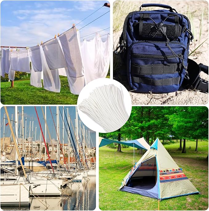 500 Feet 1/4 Inch White Polyester Rope, 6 mm Polypropylene Utility Rope for Kayaking, Camping, Home Decor