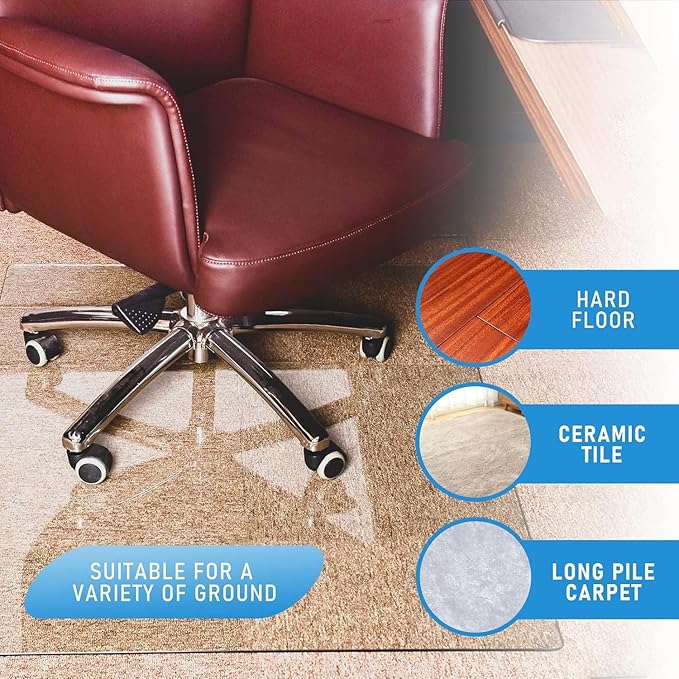 GLSLAND 36" x 46" Tempered Glass Chair Mat Heavy-Duty Floor Protector for Carpet & Hard Floors Scratch-Resistant Clear Office Mat 1/6" Clear